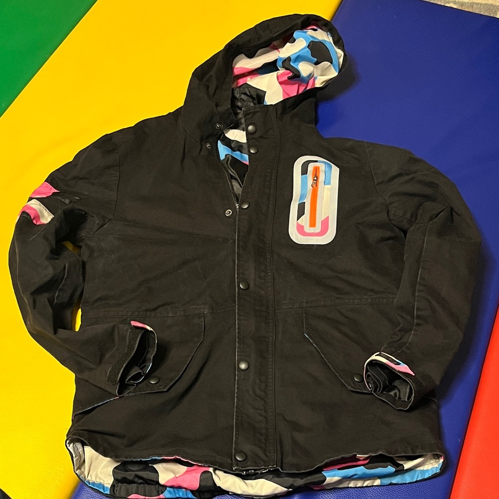 Black Hooded Jacket A-One Point branded with Colorful Accents youth XL